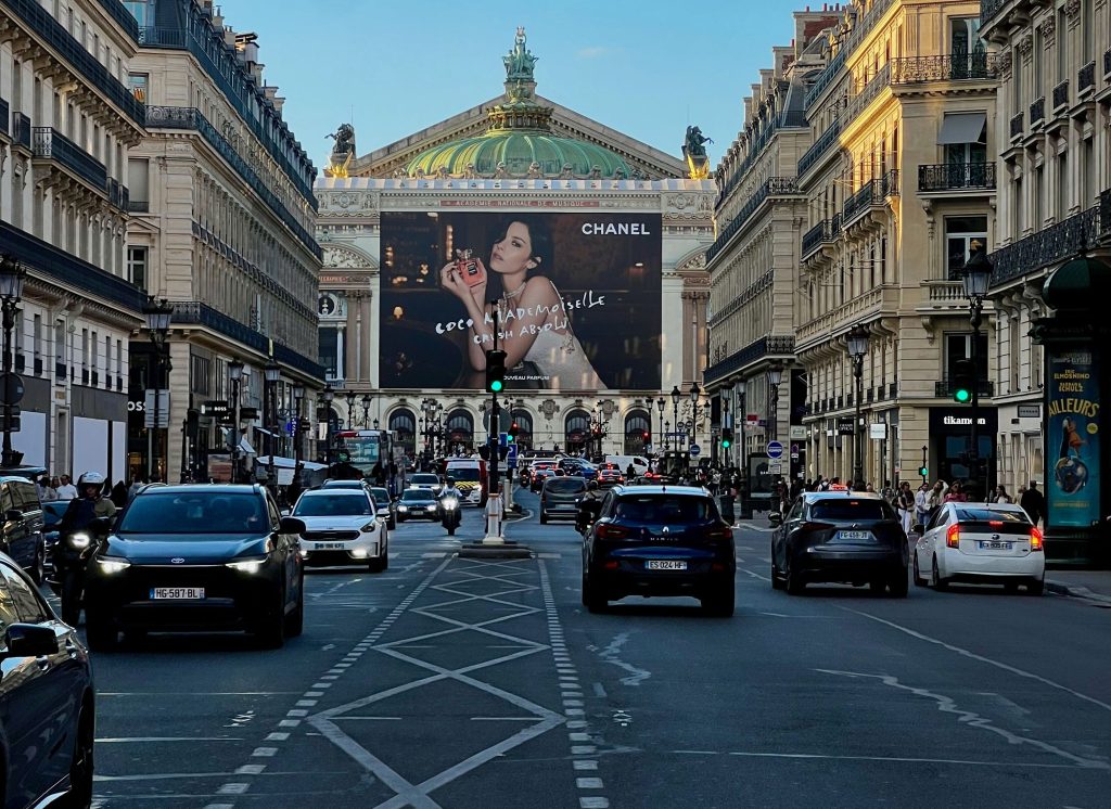 The Place de l’Opéra in front of the Palais Garnier during the run up to Paris Fashion Week.